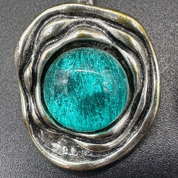 Abstract Silver Tone Dangle Earrings Aqua Center Unique Ripple Womens Jewelry - Picture 5 of 7